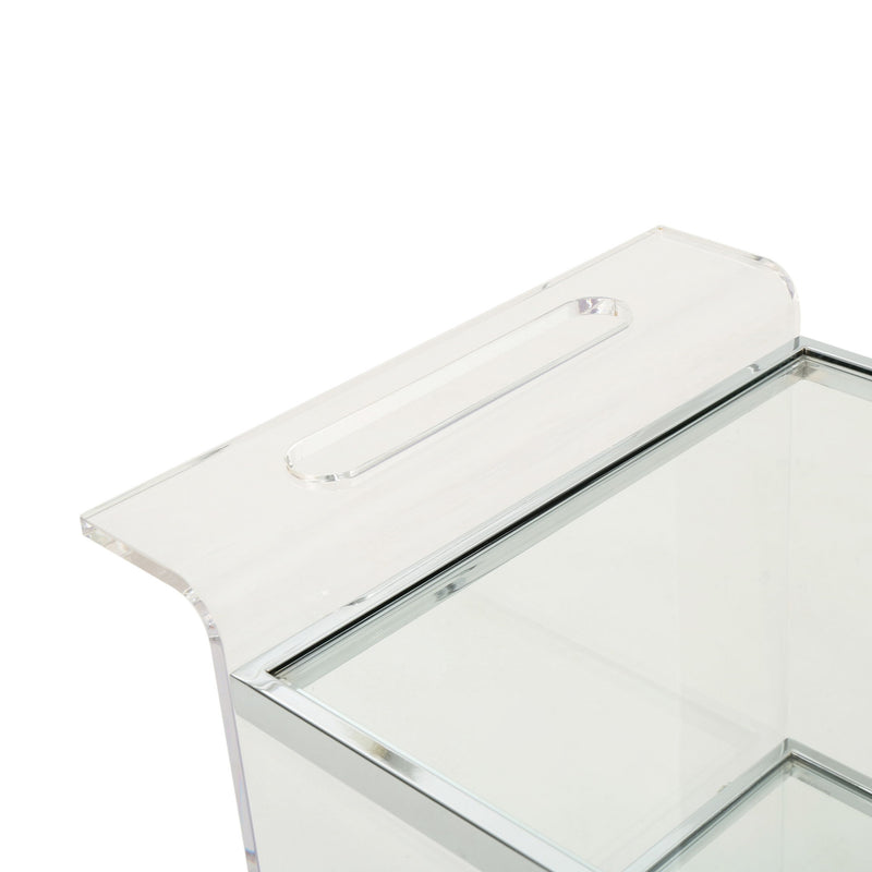 Elegant Acrylic Bar Cart With Tempered Glass Shelves And Rattan Metal Frame - Clear