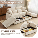 Double Chaise Lounge Set With Reversible Storage Ottomans, USB Port