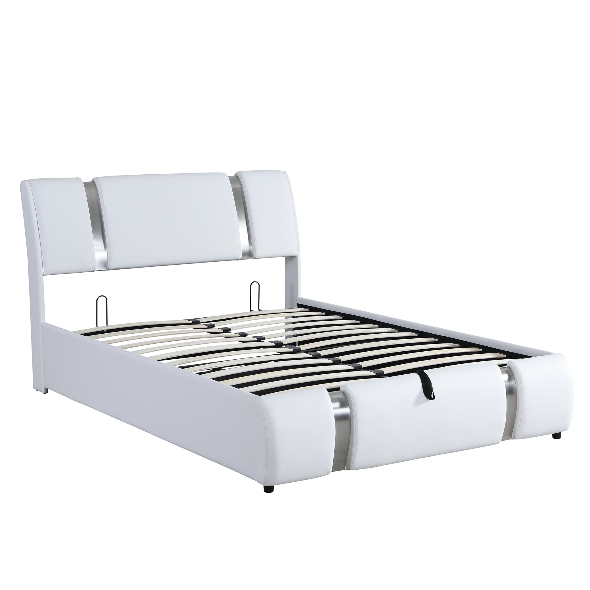 Full Size Upholstered Faux Leather Platform bed with a Hydraulic Storage System, White - Atlantic Fine Furniture Melbourne FL
