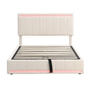 Full Size Upholstered Platform Bed with Hydraulic Storage System, LED Light, and a set of USB Ports and Sockets, Linen Fabric, Beige