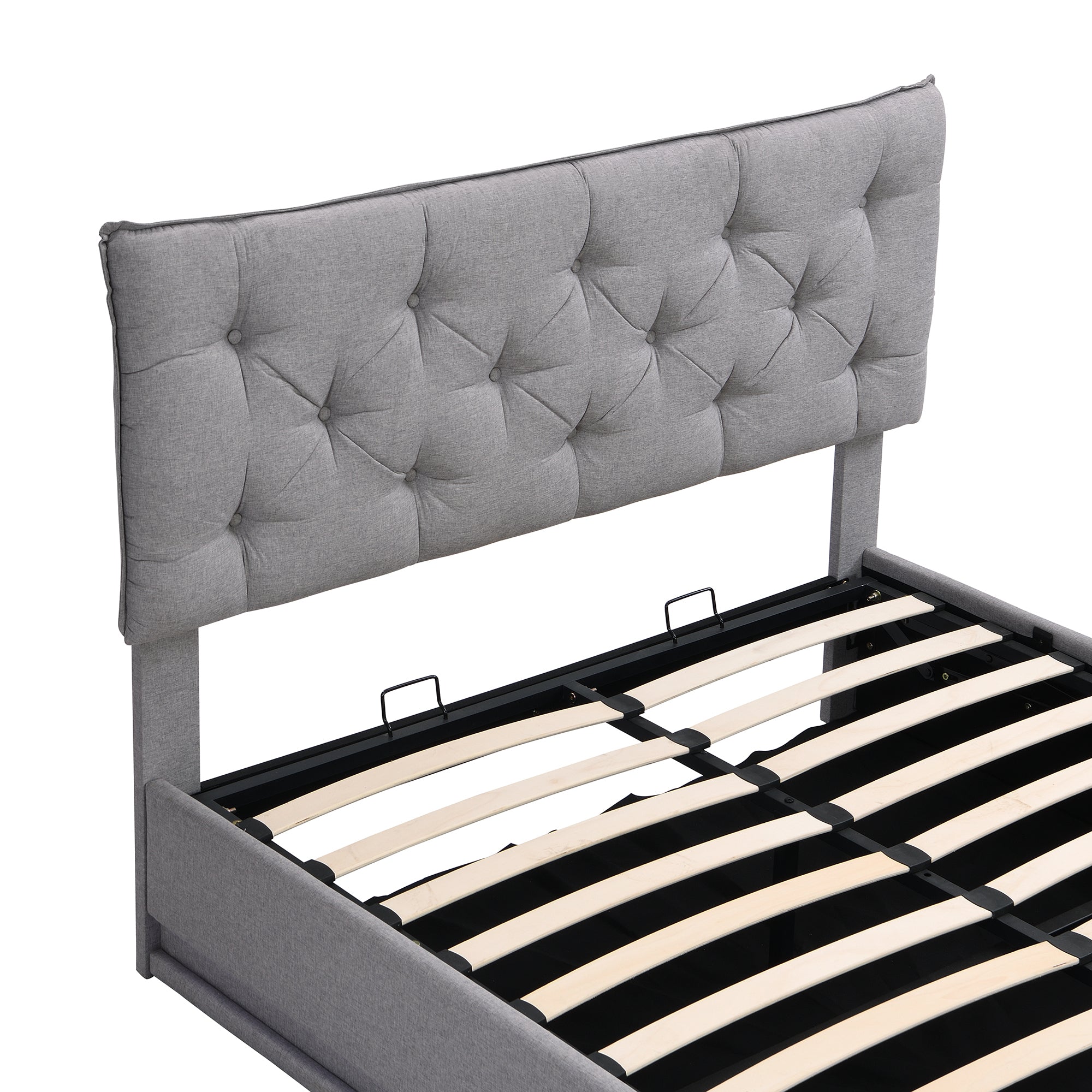 Full Size Upholstered Bed with Hydraulic Storage System and LED Light, Modern Platform Bed with Button-tufted Design Headboard, Gray - Atlantic Fine Furniture Melbourne FL