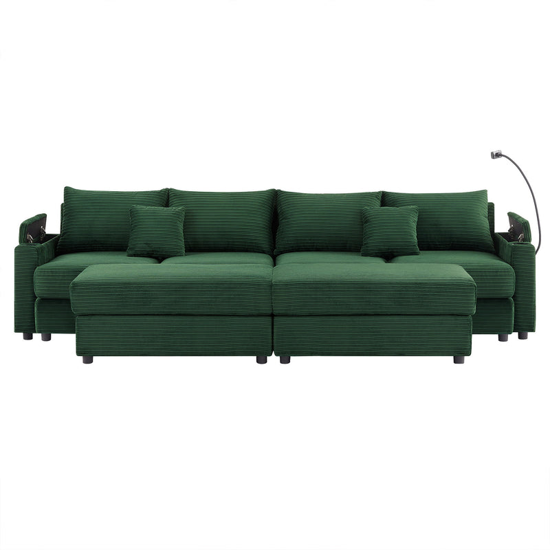 Modern Style Loveseat Sofa Sectional Sofa Couch With Storage Space, A Movable Ottoman, Two USB Ports, Two Cup Holders, A Phone Holder For Living Room