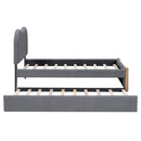 Upholstered Platform Bed With Wood Supporting Feet And Trundle