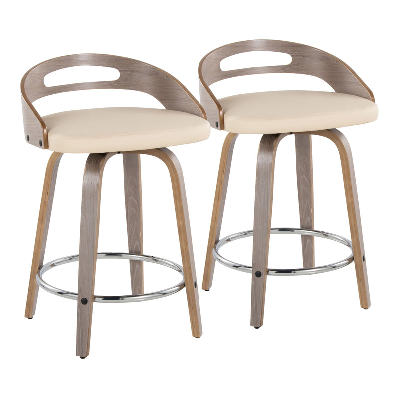 Cassis - Mid Century Modern Fixed Height Counter Stool With Swivel With Round Footrest (Set of 2)