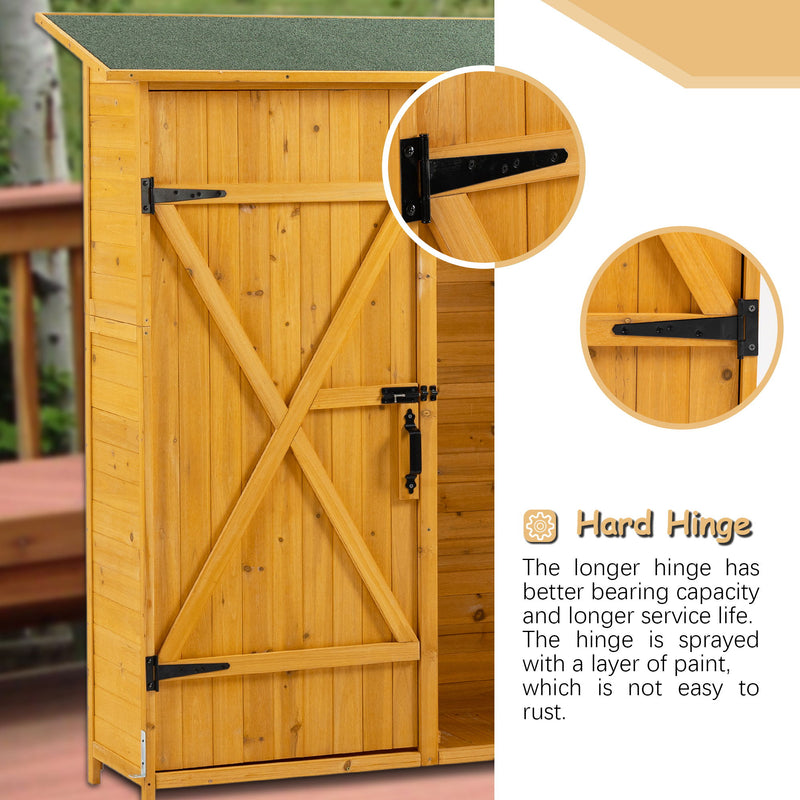 Outdoor Storage Shed With Lockable Door, Wooden Tool Storage Shed With Detachable Shelves & Pitch Roof - Natural