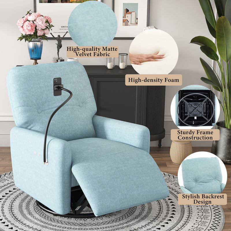 270° Swivel Electric Recliner Home Theater Seating Single Reclining Sofa Rocking Motion Recliner With A Phone Holder For Living Room