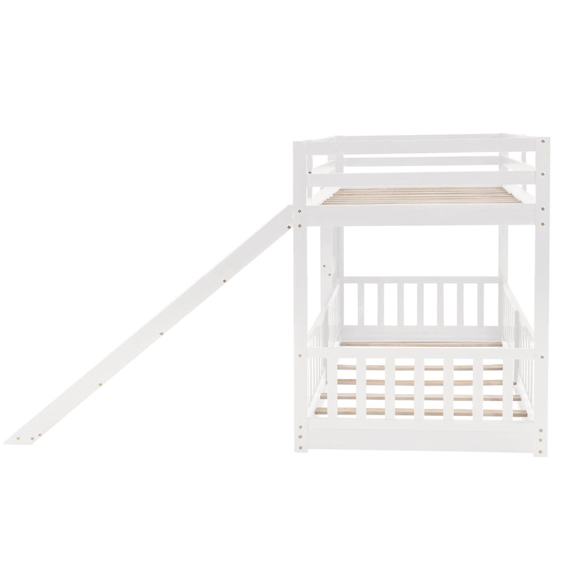 Twin Over Twin Bunk Bed With Slide And Ladder - White