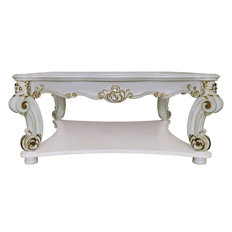 KD, Table with Scrolled Leg and Bottom Shelf Top Apron: Scrolled Decor Trim