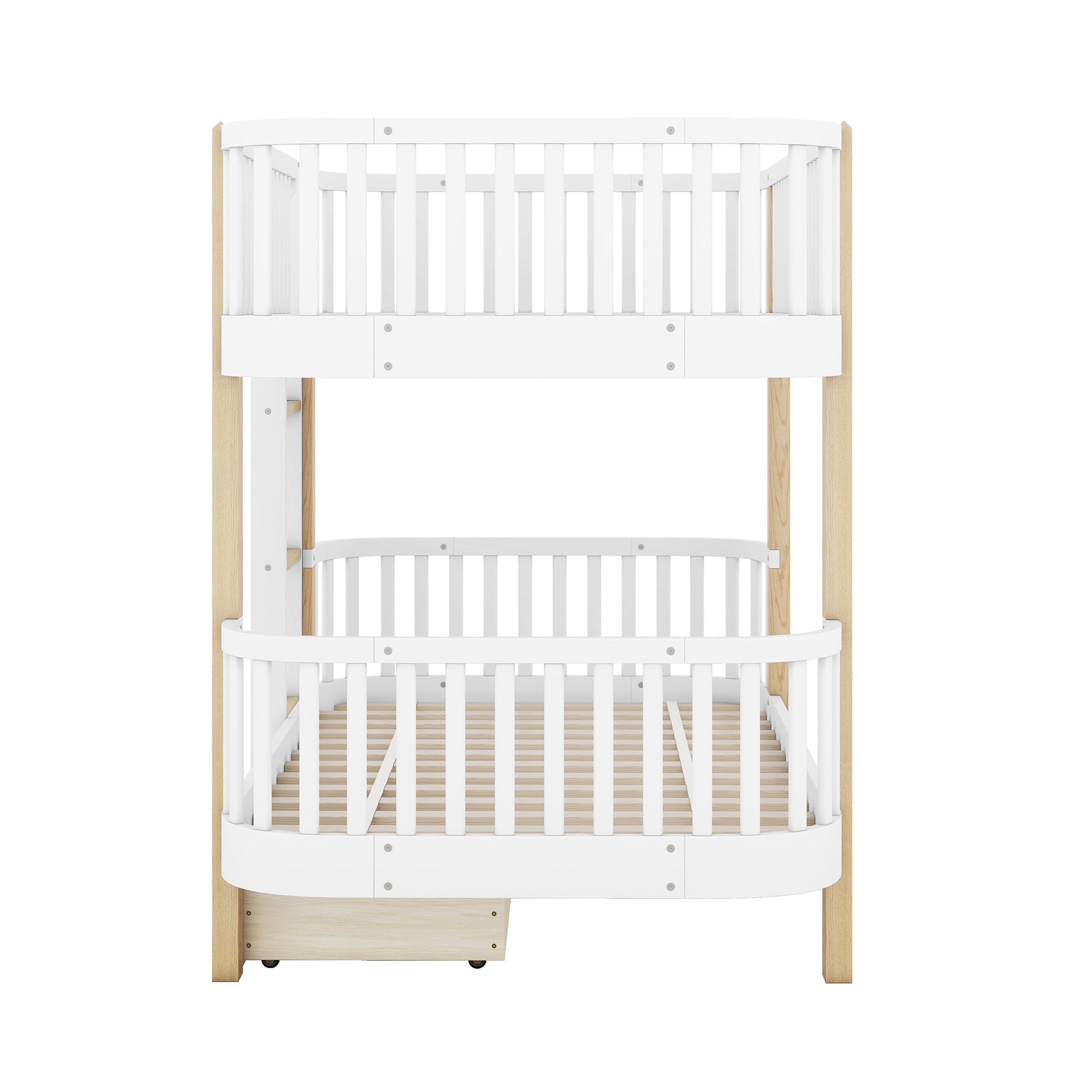 Wood Twin over Twin Bunk Bed with Fence Guardrail and a Big Drawer, White - Atlantic Fine Furniture Melbourne FL