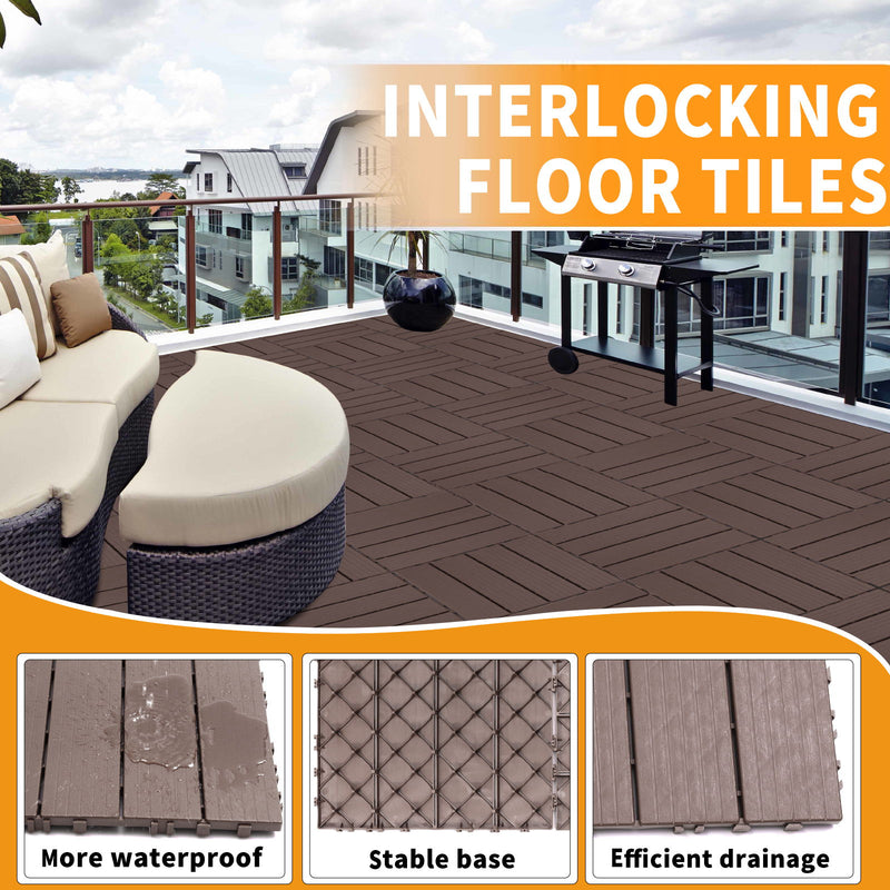 Plastic Interlocking Deck Tiles, Patio Flooring Outdoor Waterproof All Weather Use