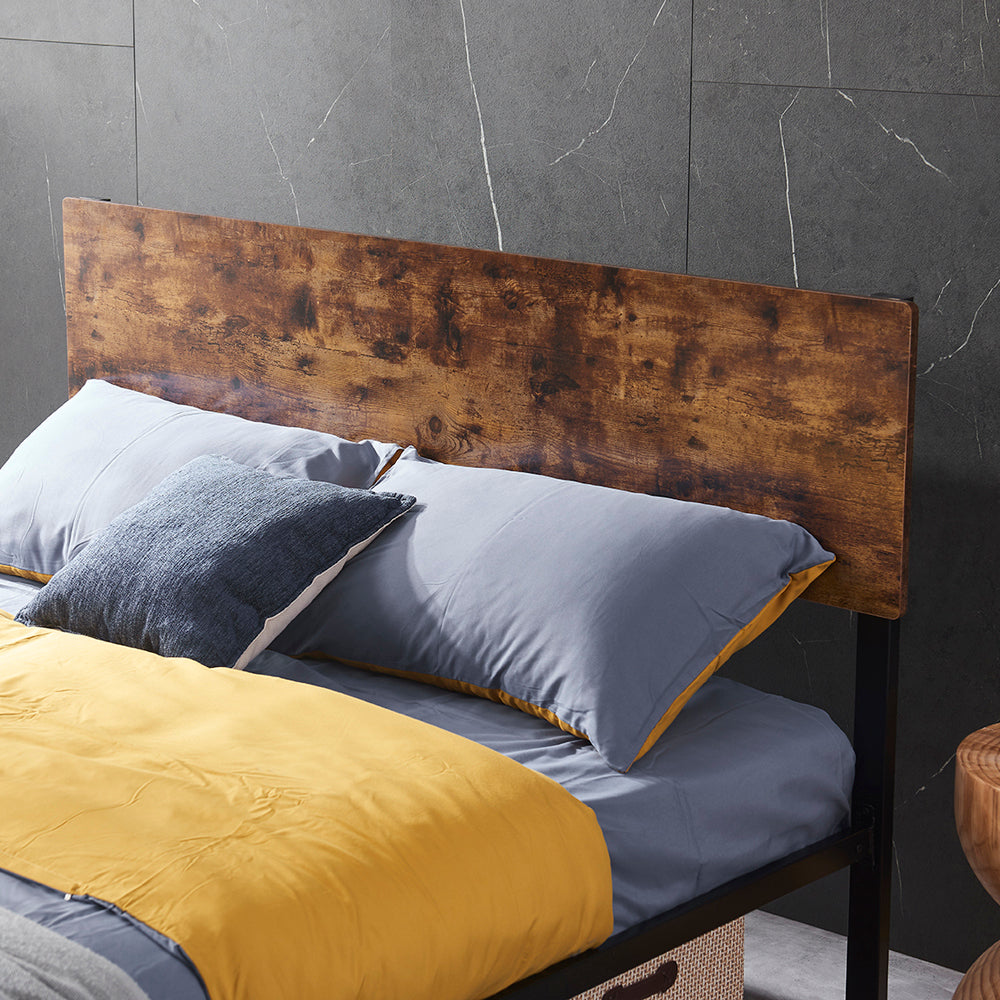 Queen Size Metal Platform Bed Frame with Wooden Headboard and Footboard, No Box Spring Needed, Large Under Bed Storage, Easy Assemble - Atlantic Fine Furniture Melbourne FL