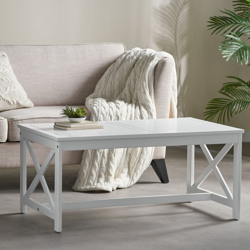Outdoor Rectangular Acacia Wood Coffee Table - White