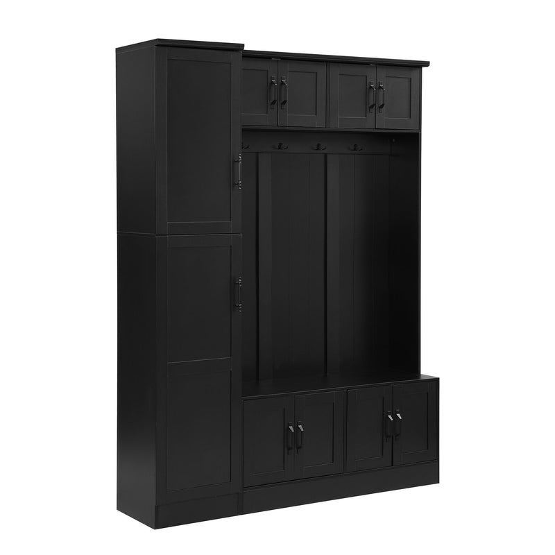 Tall Hall Tree With Shoe Storage, 4 In 1 Entryway Bench With 6 Cabinets, 4 Coat Hooks & Adjustable Shelf For Hallway - Black