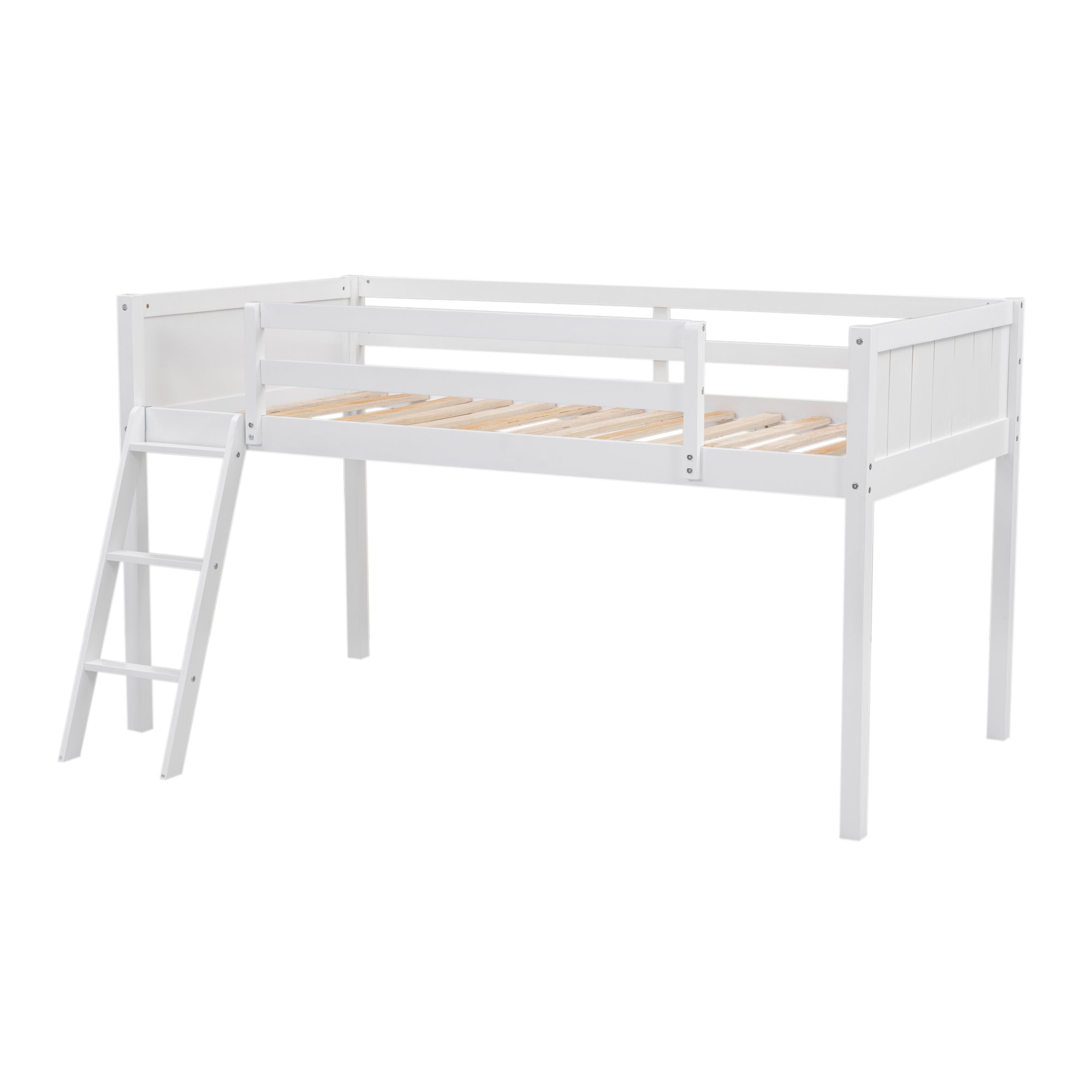 Twin Size Wood Loft Bed with Ladder, ladder can be placed on the left or right, White - Atlantic Fine Furniture Melbourne FL