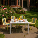 4 Piece Set Of Modern Striped Color- Blocking Single Chairs With Long Table