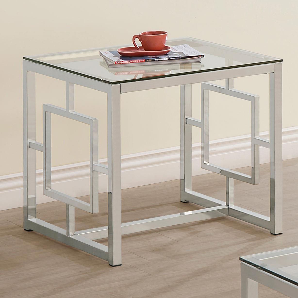 Merced Square Glass Top Side End Table Nickel