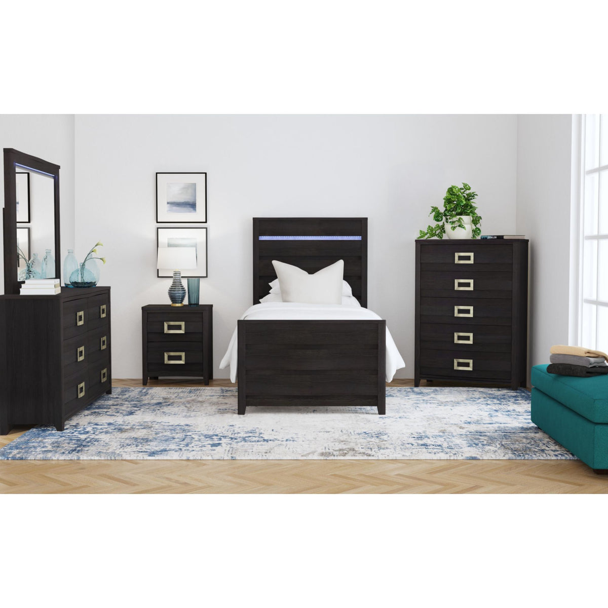 Tobias Bed With LED in Black by Elements International, view 28