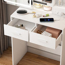 Space Saving Makeup Vanity Desk With Mirror & Adjustable Led Lights, Built-In Power Outlet, Hidden Storage, Includes Stool & Shelf - White