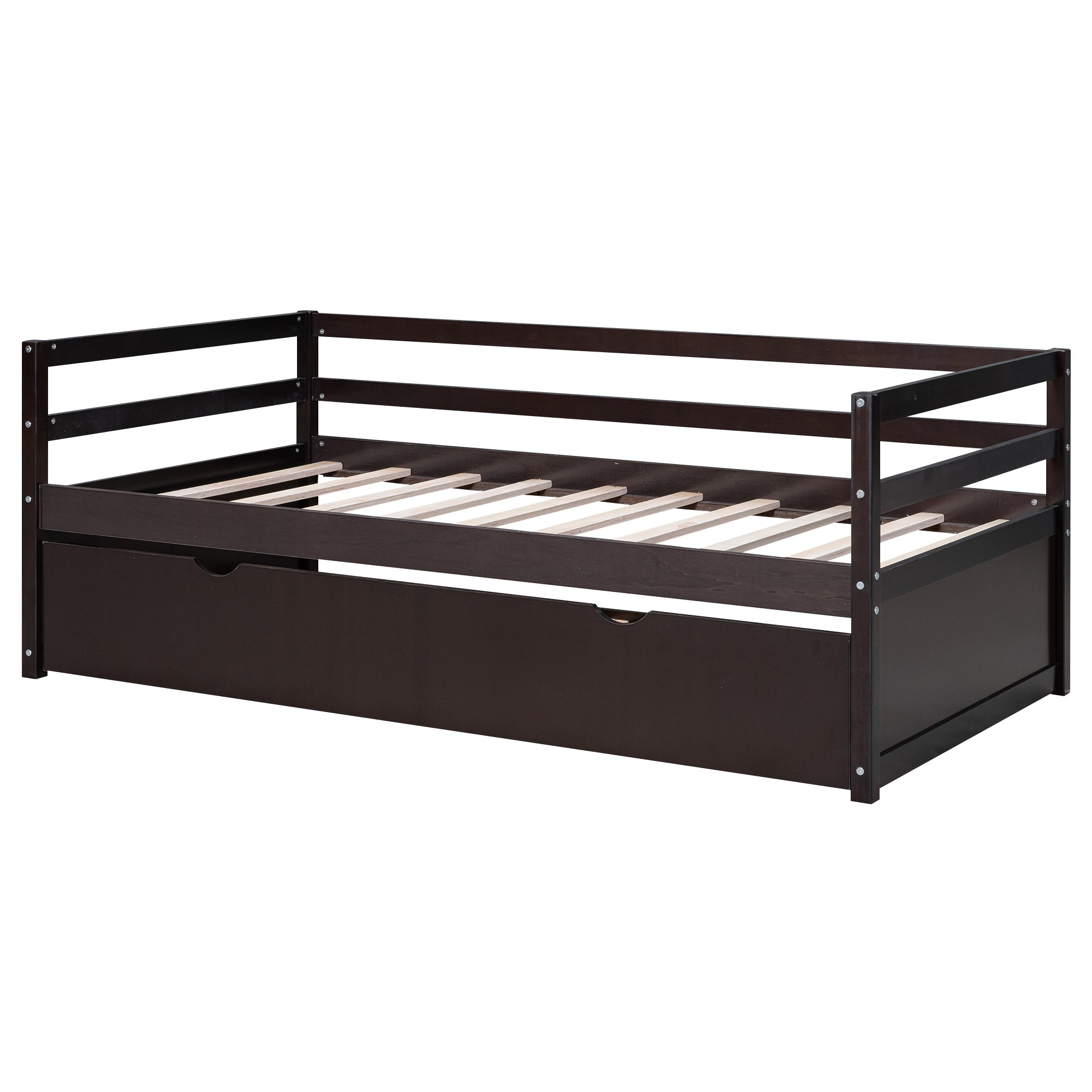 Twin Size Wood Daybed with Twin Size Trundle, Espresso - Atlantic Fine Furniture Melbourne FL