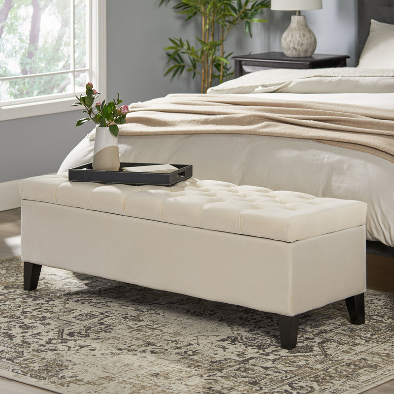 Nebulous - Upholstered Storage Ottoman With Diamond Tufting - Ivory