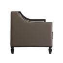 House - Beatrice Loveseat - Tan PU, Black PU & Charcoal Finish - Atlantic Fine Furniture Inc