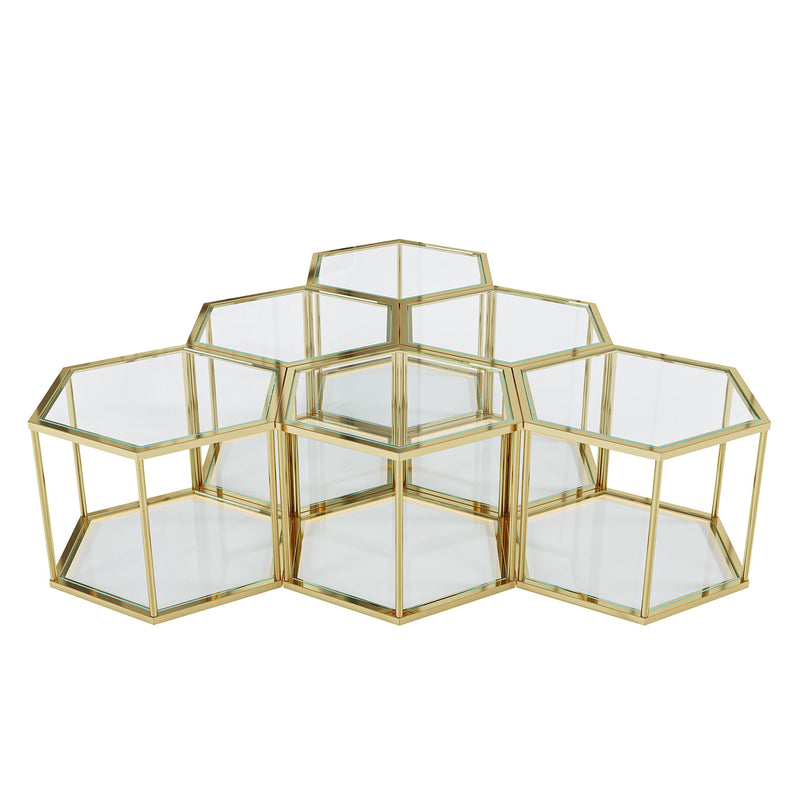Modern Coffee Table With Double Layer Tempered Glass And Polygonal Design
