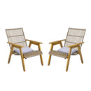 Acacia Wood Cape Woven Wicker Large Lounge Chair With Pillow For Patio, Deck, Yard, Lawn And Garden Seating Wicker (Set of 2) - Teak