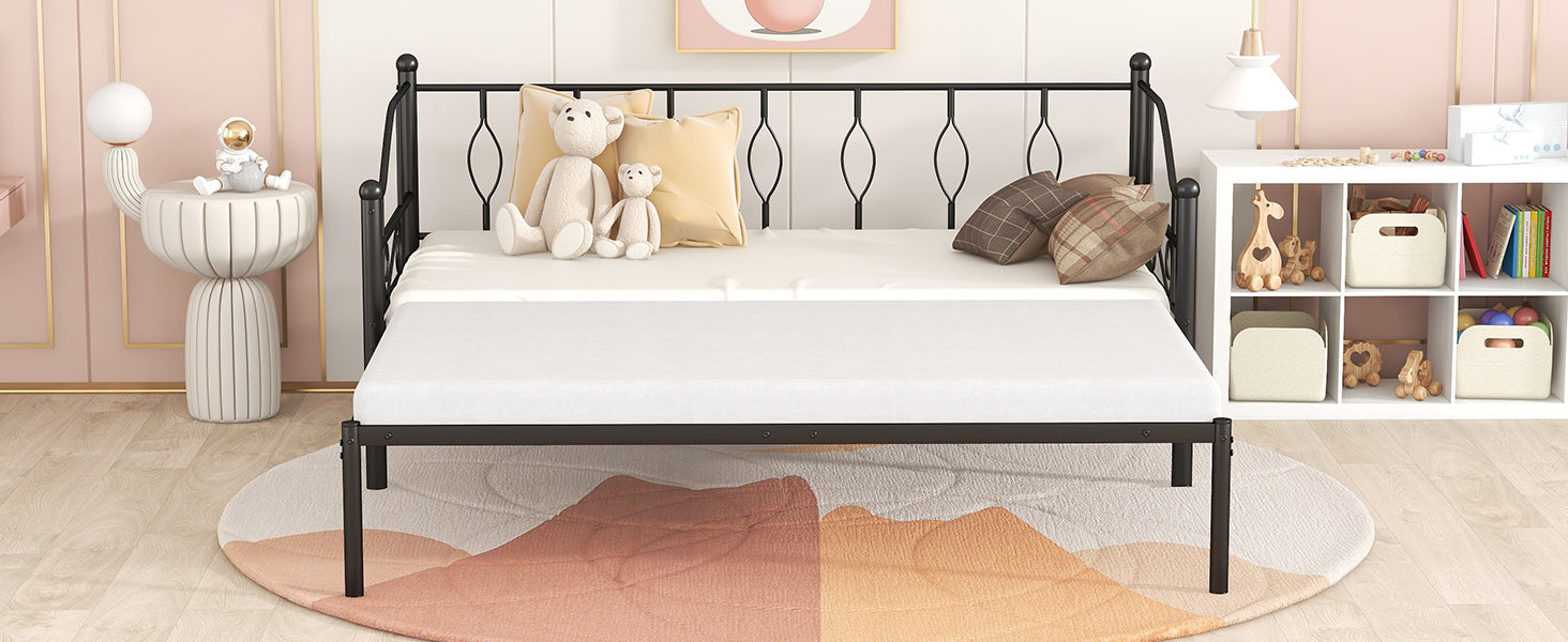 Twin Size Metal Daybed with Trundle, Daybed with Slat No Box required Black - Atlantic Fine Furniture Melbourne FL