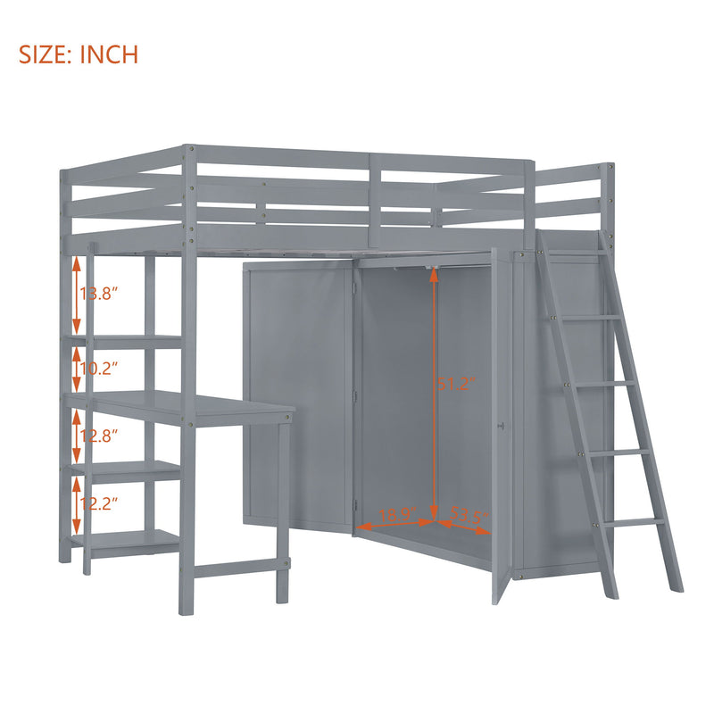 Loft Bed With Wardrobe And Desk And Shelves