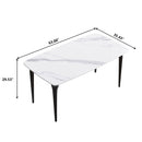 63" Modern Artificial Stone White Curved Black Metal Leg Dining Table, 6 People - White