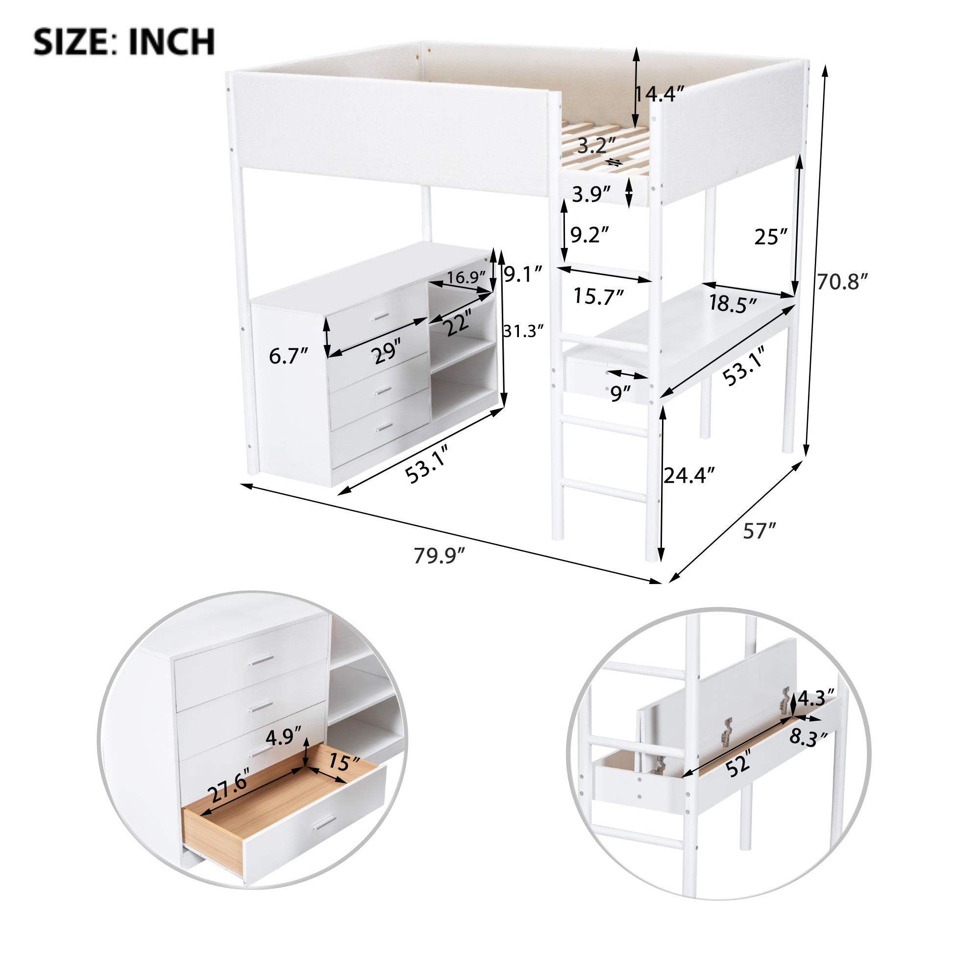 Full Size Teddy FleeceLoft Bed Wood Bed, White - Atlantic Fine Furniture Melbourne FL
