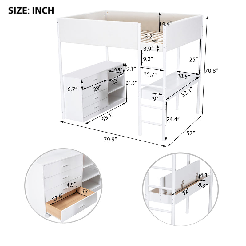 Full Size Teddy FleeceLoft Bed Wood Bed, White