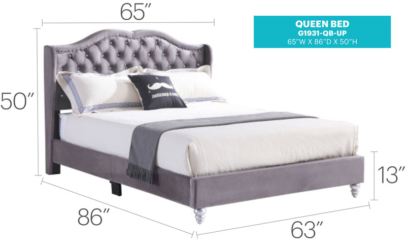 Upholstered Velvet Bed Transitional