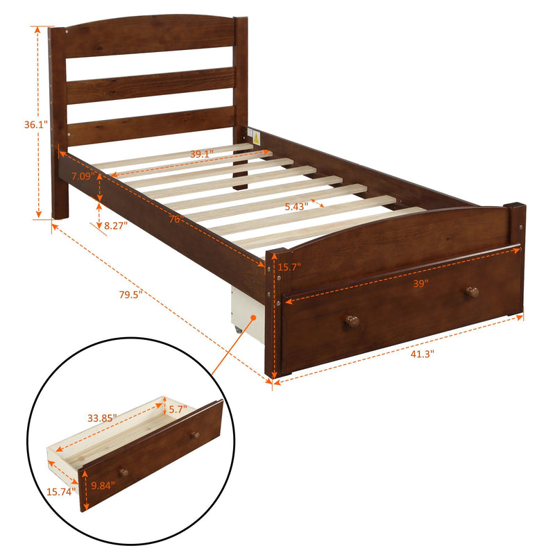 Platform Bed Frame With Storage Drawer And Wood Slat Support No Box Spring Needed