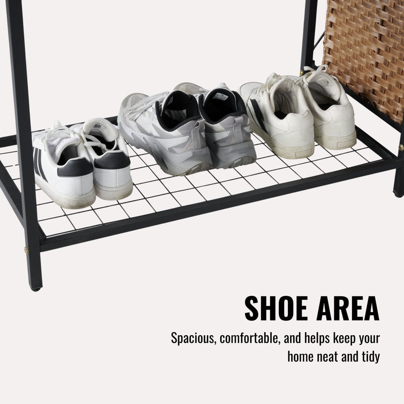 Garment Rack With Shelves, 2 Wicker Drawers, 4 Hooks, Organizer