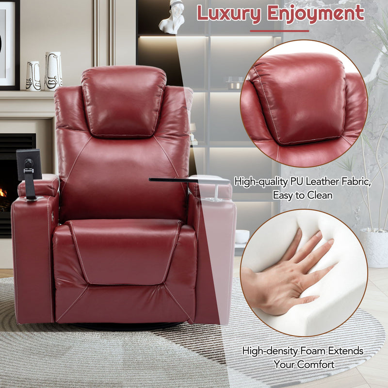 270° Swivel Power Recliner Individual Seat Home Theater Recliner With Surround Sound, Cup Holder, Removable Tray Table, Hidden Arm Storage For Living Room