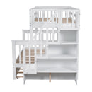 Bunk Bed With Twin Size Trundle, Storage And Guard Rail For Bedroom