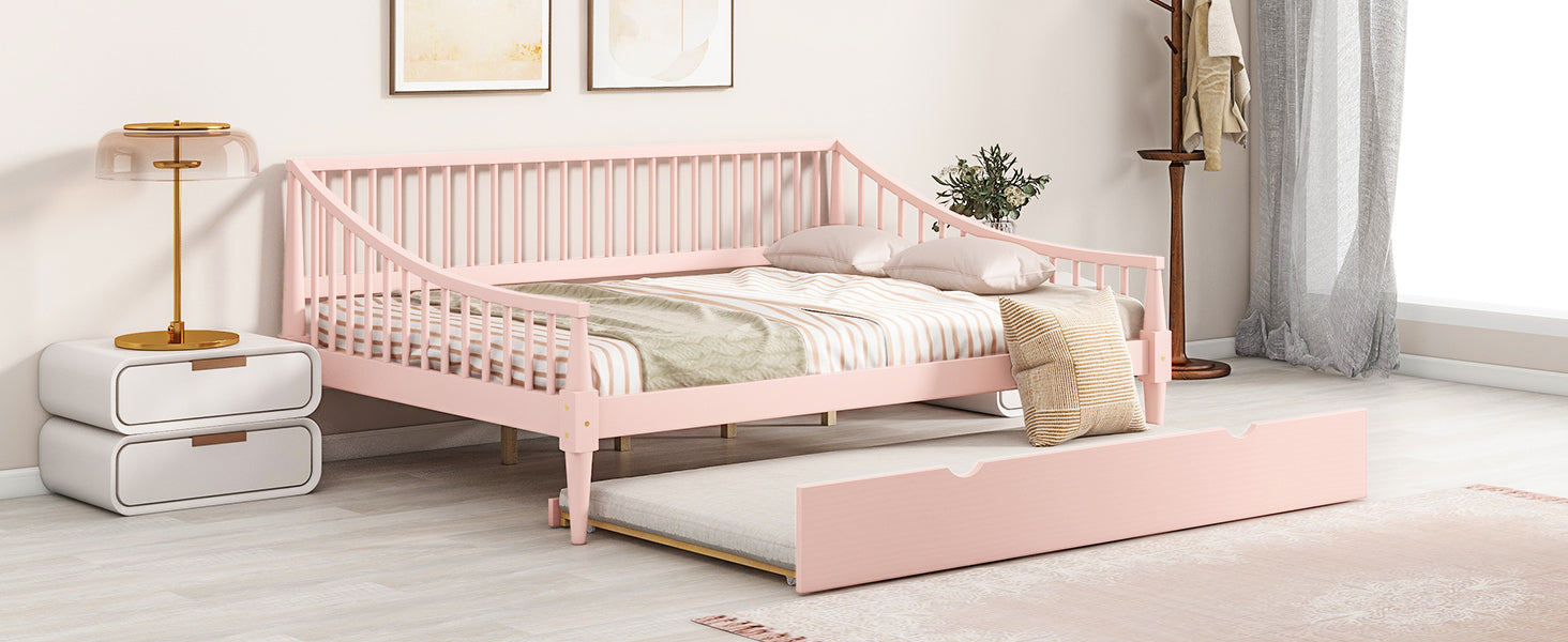 Full Size Daybed with Trundle and Support Legs, Pink - Atlantic Fine Furniture Melbourne FL