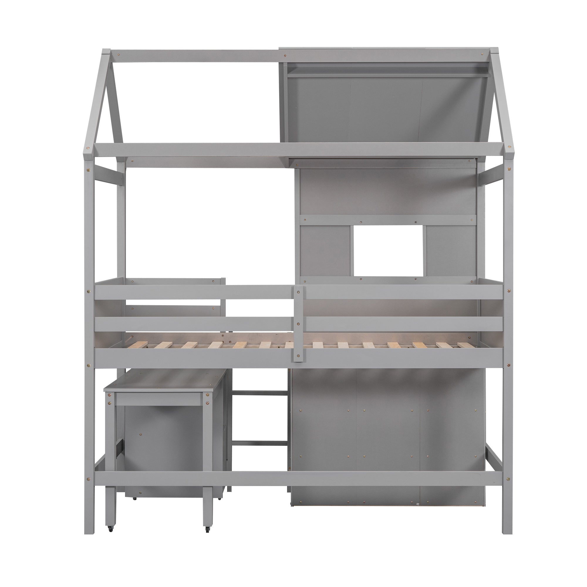 Twin Size House Loft Bed with Storage Desk and 3 Drawer Chest, Gray - Atlantic Fine Furniture Melbourne FL