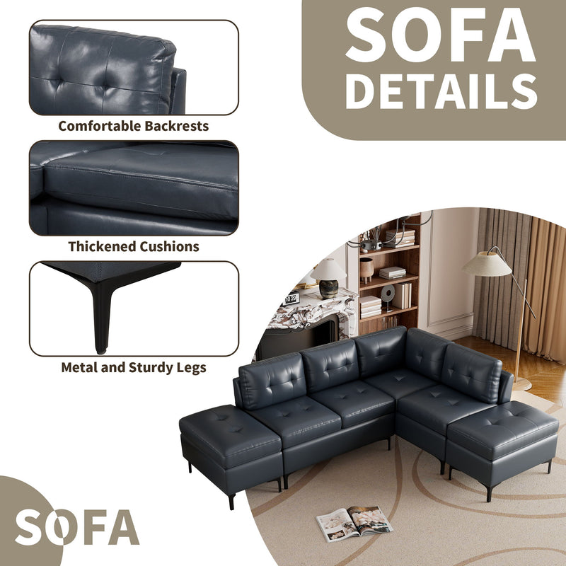 L-Shaped Corner Sofa Sectional Sofa Couch With Movable Storage Ottomans For Living Room