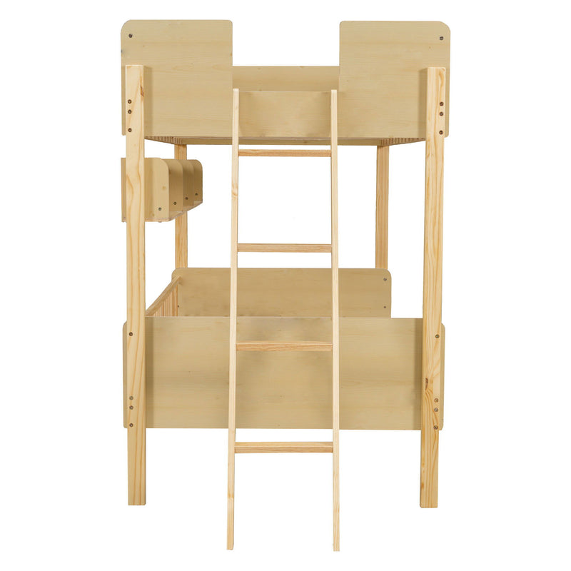 Bunk Bed With 3 Storage Shelves, Adjustable Ladder Left Or Right