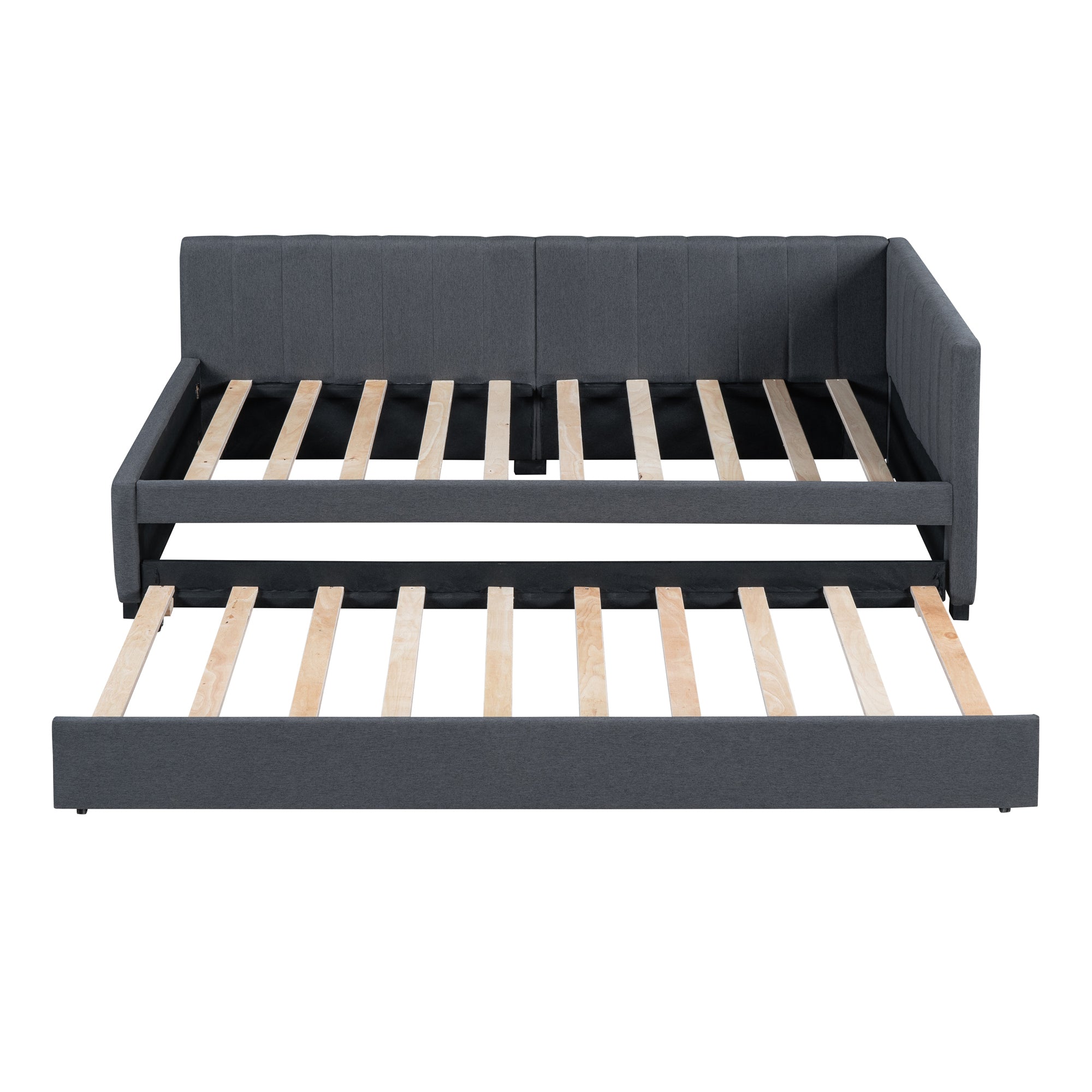 Upholstered Daybed with Trundle Twin Size Sofa Bed Frame No Box Spring Needed, Linen Fabric(Gray) - Atlantic Fine Furniture Melbourne FL