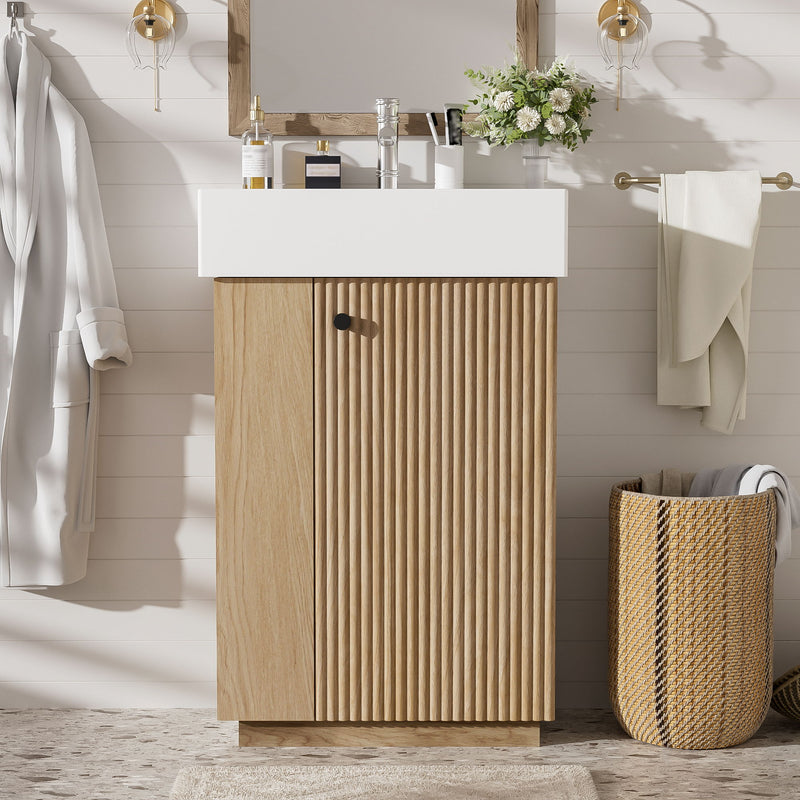 Bathroom Vanity With Sink, 21.6" Freestanding Wood Grain Cabinet With Storage Ideal For Small Bathrooms - Wood