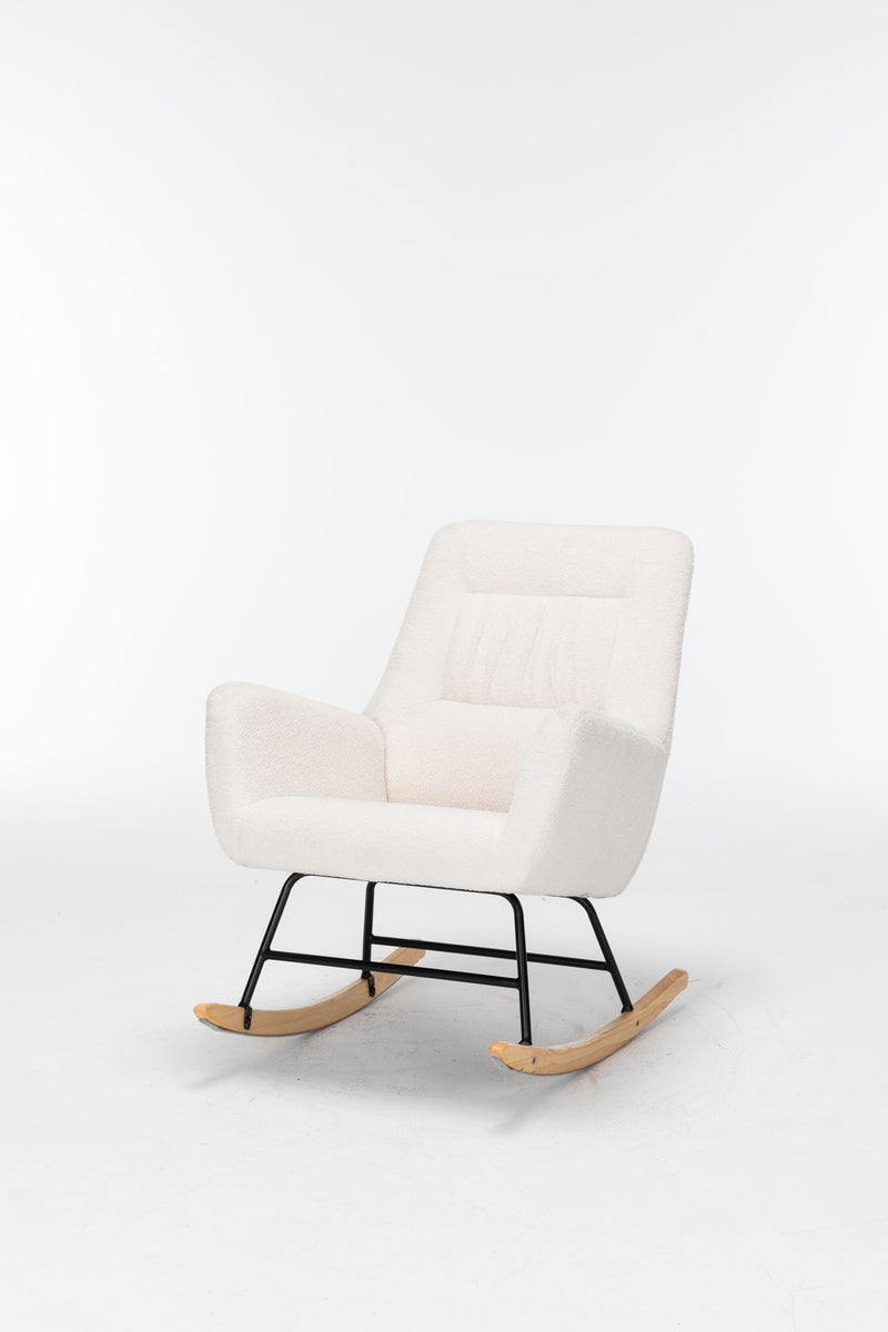 Rocking Chair Nursery, Teddy Glider Rocker With High Backrest, Reading Chair Modern Rocking Accent Chairs Glider Recliner For Living Room - Cream