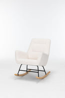 Rocking Chair Nursery, Teddy Upholstered Glider Rocker With High Backrest, Reading Chair Modern Rocking Accent Chairs Glider Recliner For Living Room - Cream