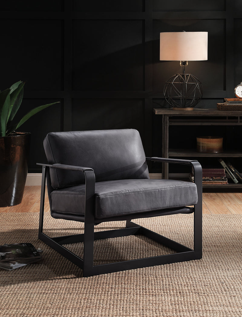 Locnos - Accent Chair - Gray Top Grain Leather & Black Finish - Atlantic Fine Furniture Inc