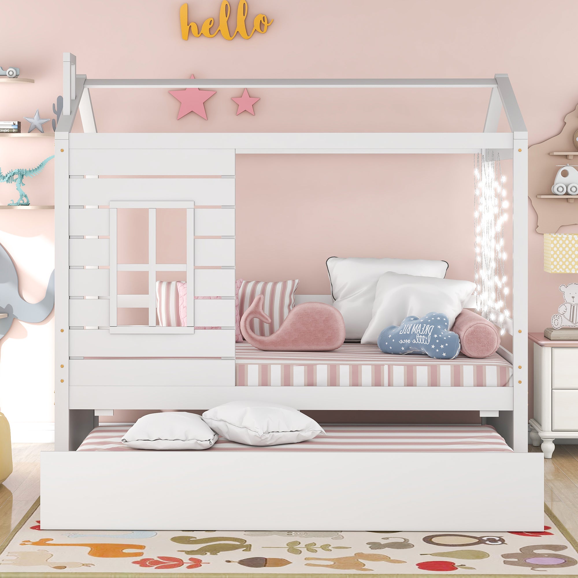 Twin Size House Bed Wood Bed with Twin Size Trundle ( White ) - Atlantic Fine Furniture Melbourne FL