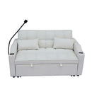 Modern Velvet Loveseat With Pullout Bed, Adjustable Reclining Backrest
