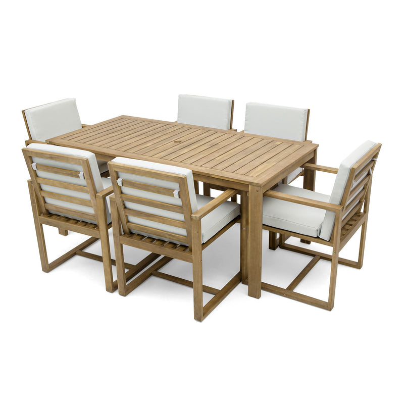 Patio Dining Set Outdoor Dining Table And Chair Set With And Removable Cushions For Patio, Backyard, Garden - Light Teak