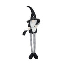 Sitting Gnome With Broomstick & Long Legs, For Halloween Decor - Black White